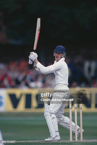 England cricketer Graeme Fowler batting against Pakistan in the 3rd Test at Headingley, Leeds, 26th - 31st August 1982. England won the match by...
