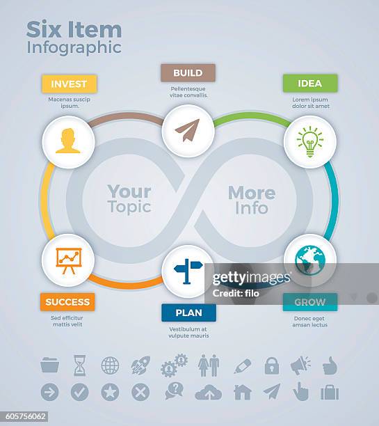 six item infographic - 無限 幅插畫檔、美工圖案、卡通及圖標