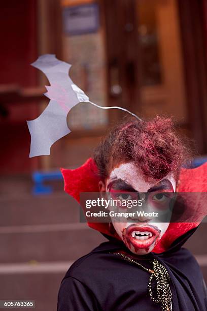 mixed race girl wearing vampire costume - face paint kids bildbanksfoton och bilder