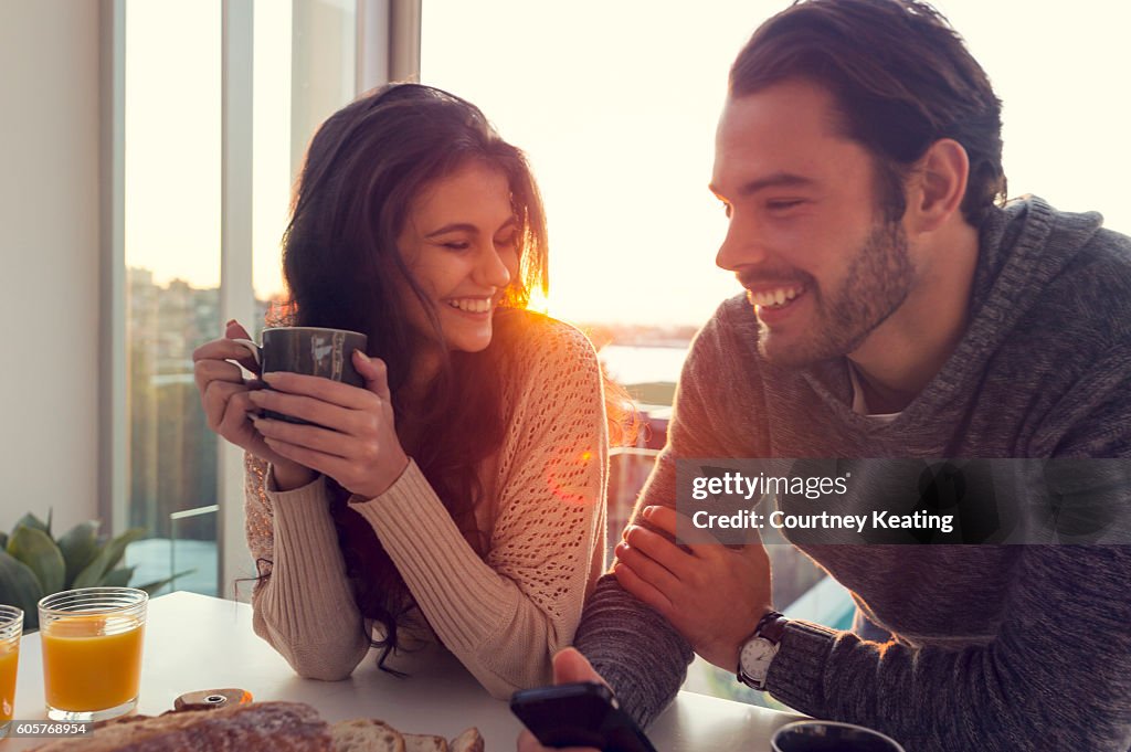 Couple having breakfast.