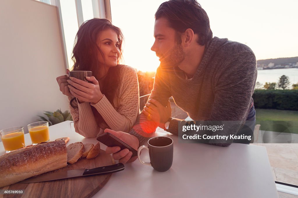 Couple having breakfast.