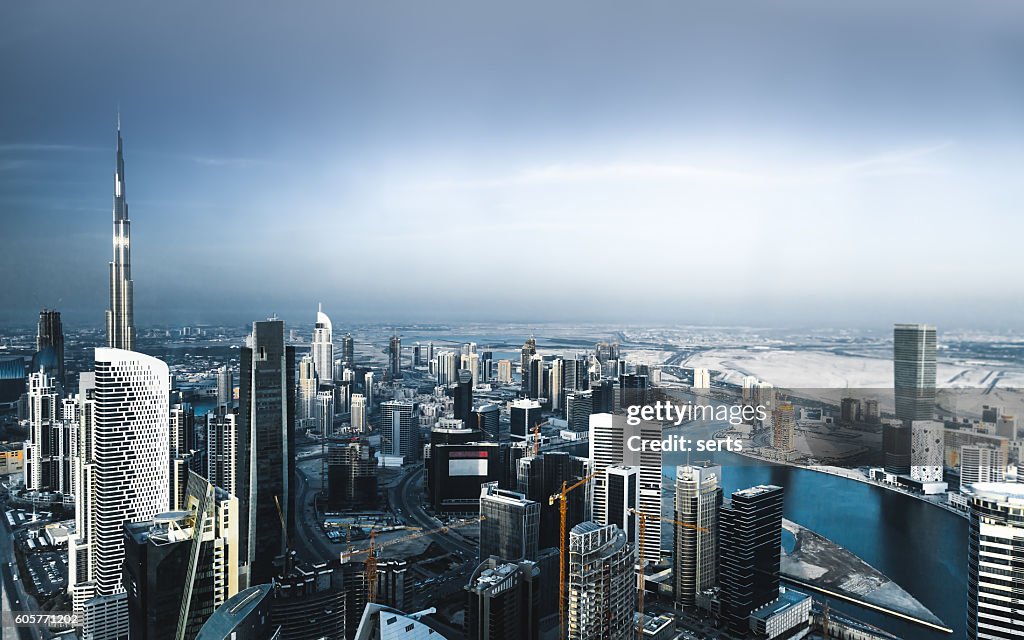 Aerial view of Dubai city sky line