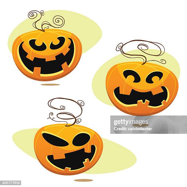 set of halloween jack o lantern pumpkins - fun portrait studio stock illustrations