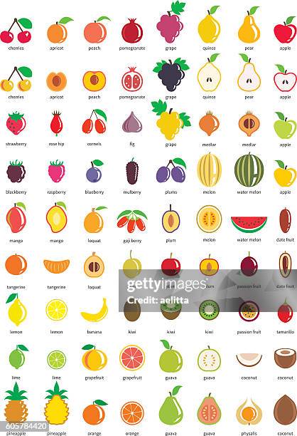 fruit icons – big set of seventy-two vector icons - mango fruit 幅插畫檔、美工圖案、卡通及圖標