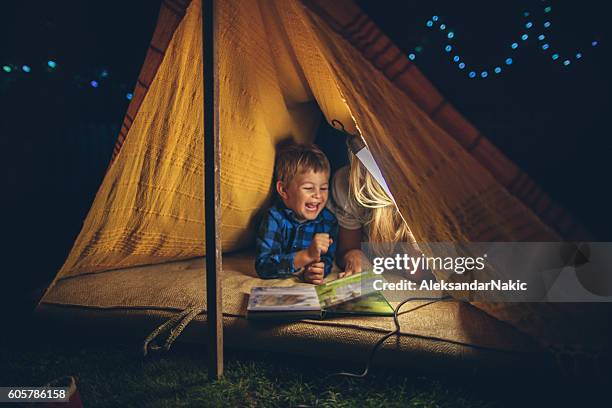 camping with my mom - kids tent stock pictures, royalty-free photos & images
