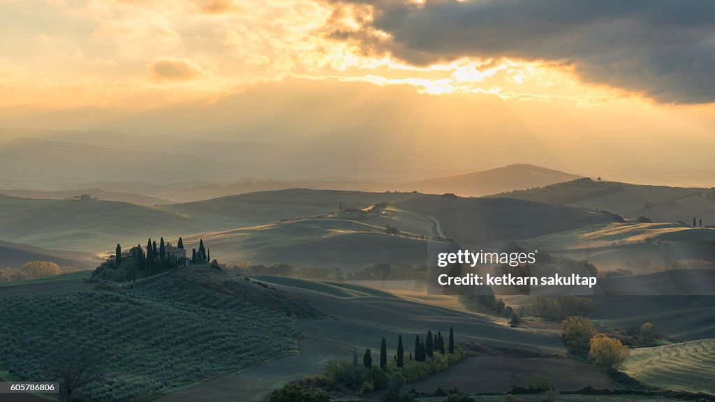 Landscape of Tuscany in the morning.