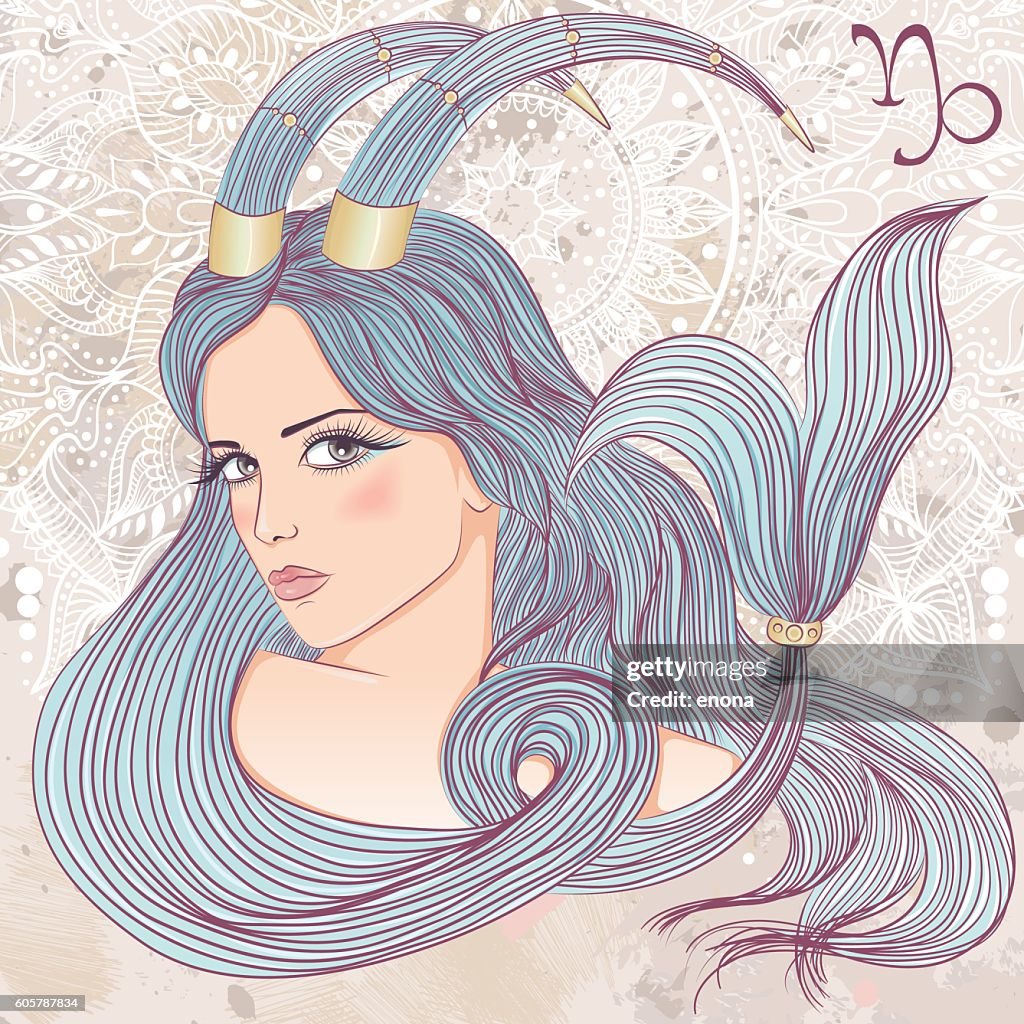 Astrologisches Zeichen von Steinbock als Porträt eines schönen Mädchens