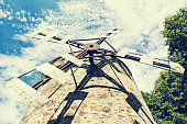 Old tower windmill in Holic, Slovakia, retro photo filter