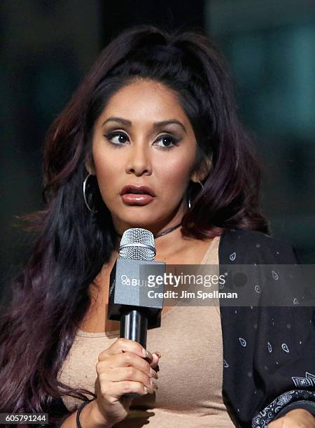 Personality Nicole "Snooki" LaVall attend The BUILD Series to discuss their new Awestruck show "Moms With Attitude" at AOL HQ on September 14, 2016...