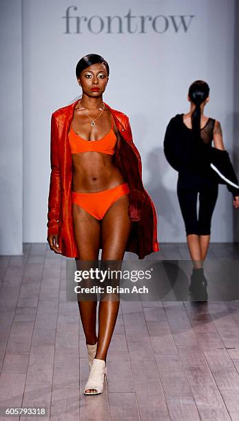 Model walks the runway at the FrontRow fashion show duringStyle360 Fashion Week September 2016 at Metropolitan West on September 14, 2016 in New York...