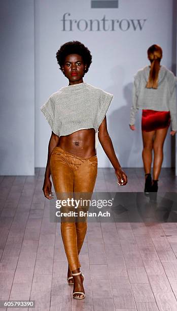 Model walks the runway at the FrontRow fashion show duringStyle360 Fashion Week September 2016 at Metropolitan West on September 14, 2016 in New York...