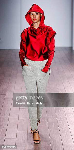 Model walks the runway at the FrontRow fashion show duringStyle360 Fashion Week September 2016 at Metropolitan West on September 14, 2016 in New York...