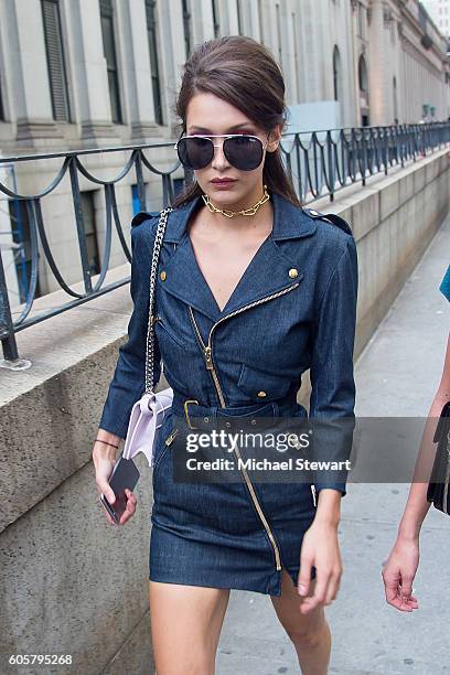 Model Bella Hadid is seen is Midtown on September 14, 2016 in New York City.