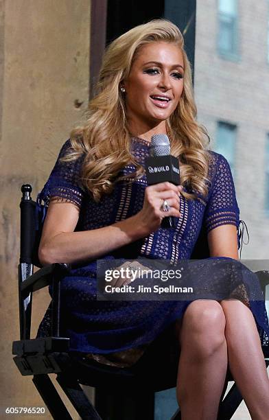 Paris Hilton attends the The BUILD Series Presents Paris Hilton discussing her latest fragrance "Gold Rush," her DJ residencies and a music career at...