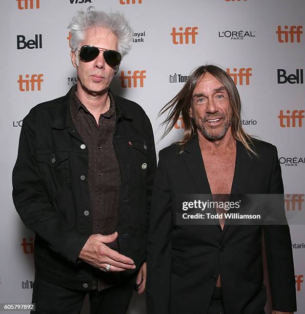 Jim Jarmusch and Iggy Pop attend the Premiere of Amazon Studios' "Gimme Danger" at the Toronto International Film Festival at Ryerson Theatre on...