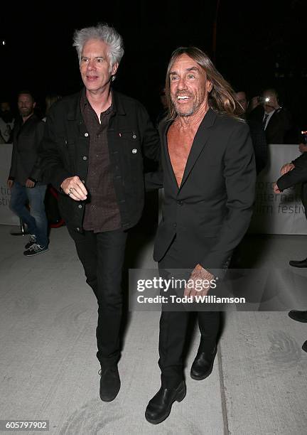 Jim Jarmusch and Iggy Pop attend the Premiere of Amazon Studios' "Gimme Danger" at the Toronto International Film Festival at Ryerson Theatre on...