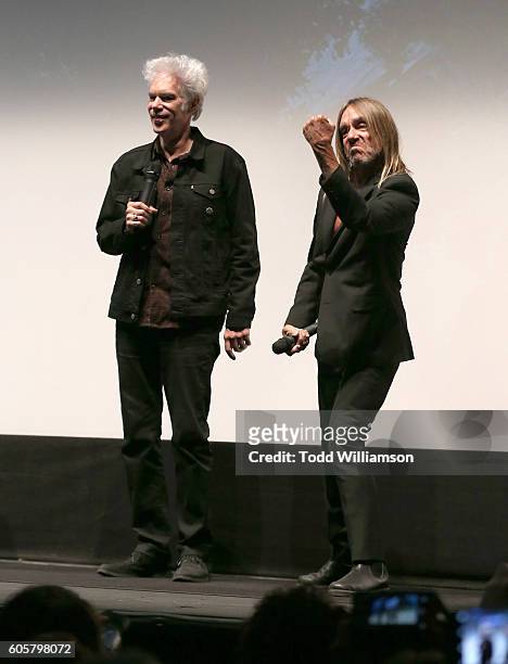 Jim Jarmusch and Iggy Pop attend the Premiere of Amazon Studios' "Gimme Danger" at the Toronto International Film Festival at Ryerson Theatre on...