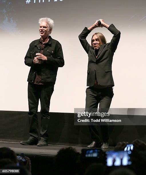 Jim Jarmusch and Iggy Pop attend the Premiere of Amazon Studios' "Gimme Danger" at the Toronto International Film Festival at Ryerson Theatre on...