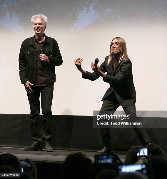 Jim Jarmusch and Iggy Pop attend the Premiere of Amazon Studios' "Gimme Danger" at the Toronto International Film Festival at Ryerson Theatre on...