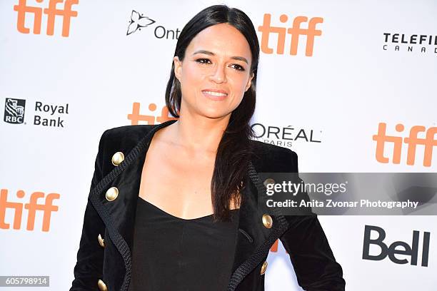 Actress Michelle Rodriguez attends the " Assignment" premiere during 2016 Toronto International Film Festival at Ryerson Theatre on September 14,...