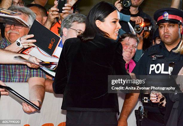 Actress Michelle Rodriguez attends the " Assignment" premiere during 2016 Toronto International Film Festival at Ryerson Theatre on September 14,...