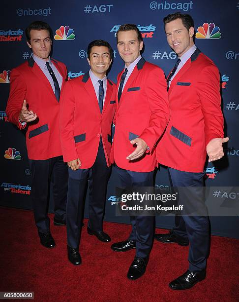 The cast of The Jersey Boys arrive at "America's Got Talent" Season 11 Finale Live Show at Dolby Theatre on September 14, 2016 in Hollywood,...