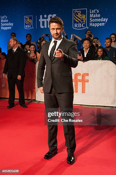 Actor Gerard Butler attends the premier of "The Headhunter's Calling" at Roy Thomson Hall on September 14, 2016 in Toronto, Canada.