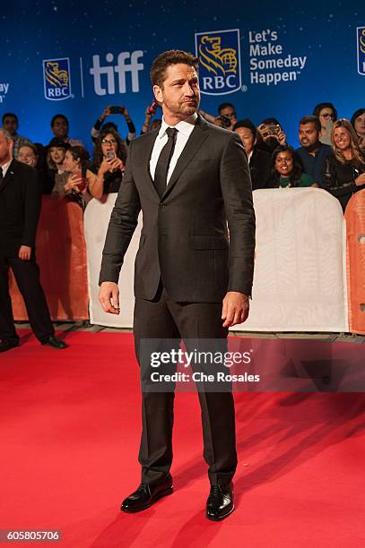 Actor Gerard Butler attends the premier of "The Headhunter's Calling" at Roy Thomson Hall on September 14, 2016 in Toronto, Canada.