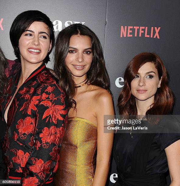 Jacqueline Toboni, Emily Ratajkowski and Aya Cash attend the premiere of "Easy" at The London Hotel on September 14, 2016 in West Hollywood,...