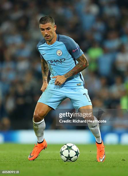 Aleksandar Kolarov of Manchester City in action during the UEFA Champions League match between Manchester City FC and VfL Borussia Moenchengladbach...