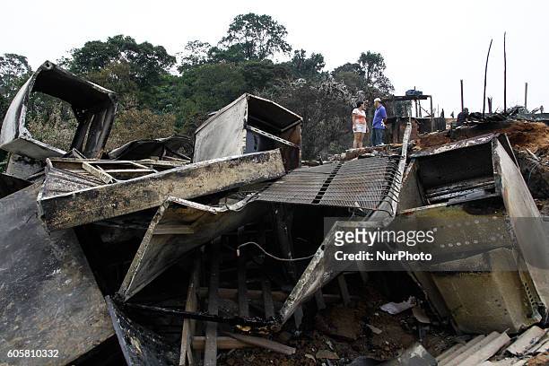 Activists and volunteers provide relief to residents this Wednesday afternoon after a fire consumed the Ocupação Esperança, a slum community on...