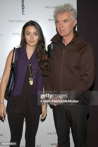 Malu Byrne and David Byrne attend THE CINEMA SOCIETY and THE WALL STREET JOURNAL WEEKEND EDITION host a screening of BABEL at Tribeca Grand Hotel on...