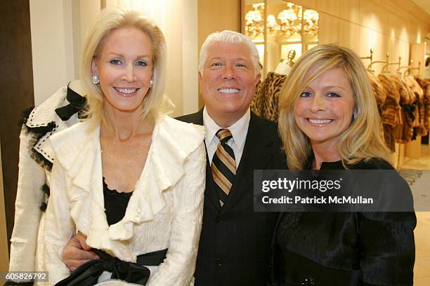 Joanne de Guardiola, Dennis Basso and Susan Bodnar Malloy attend Dennis Basso Hosts Cocktail Reception to Benefit The Society of Memorial...