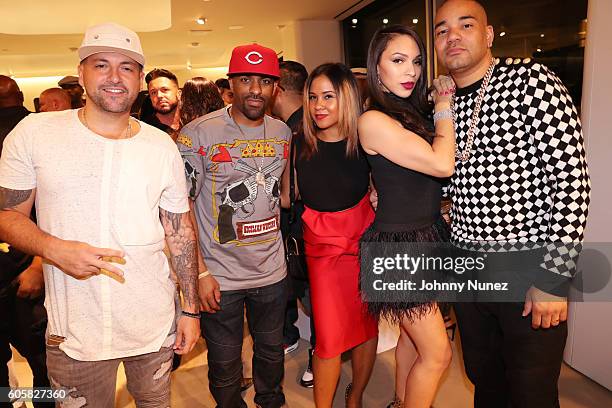 Prostyle, DJ Clue, Angela Yee, Gia Casey, and DJ Envy celebrate DJ Envy's birthday at Ferrari Corporate Showroom on September 14, 2016 in New York...