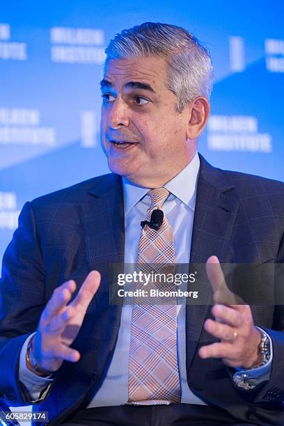 Jaime Augusto Zobel de Ayala, chairman and chief executive officer of Ayala Corp., speaks at the Milken Institute Asia Summit in Singapore, on...