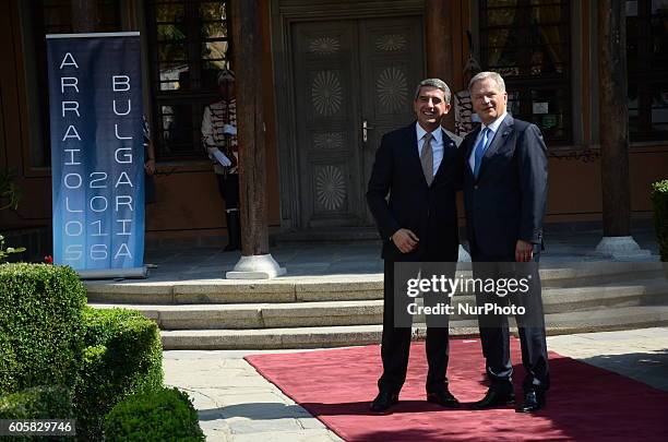 The Bulgarian president Rosen Plevneliev/L/, and the president of Finland/R/Sauli Niinistö during the &quot;Arraiolos&quot; meeting in the Bulgarian...