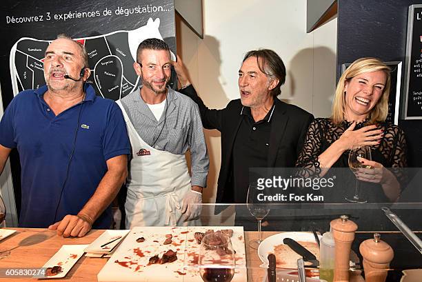 Actor Antoine Dulery, Charal Chef Ludovic Robineau, actor Richard Berry and TV presenter Louise Ekland attend the 'Charal' 30th Anniversary Pop Up...