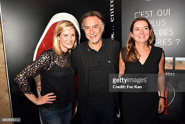 Louise Ekland, Richard Berry and Charal Marketing director Stephanie Berard Gest attend the 'Charal' 30th Anniversary Pop Up Store Opening Party at...