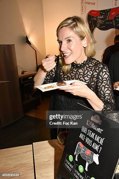 Presenter Louise Ekland attends the 'Charal' 30th Anniversary Pop Up Store Opening Party at Rue des Halles on September 14, 2016 in Paris, France.