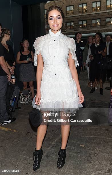 Actress Olivia Culpo is seen arriving at Marchesa fashion show during New York Fashion Week: The Shows at The Dock, Skylight at Moynihan Station on...