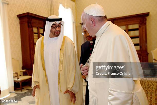 Pope Francis meets Sheikh Mohamed bin Zayed Al Nahyan, Crown Prince of Abu Dhabi and Deputy Supreme Commander of the UAE Armed Forces, at the...