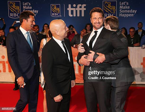 Producer Craig Flores, actor Anupam Kher, Gerald Butler and director Mark Williams attend the 2016 Toronto International Film Festival Premiere of...