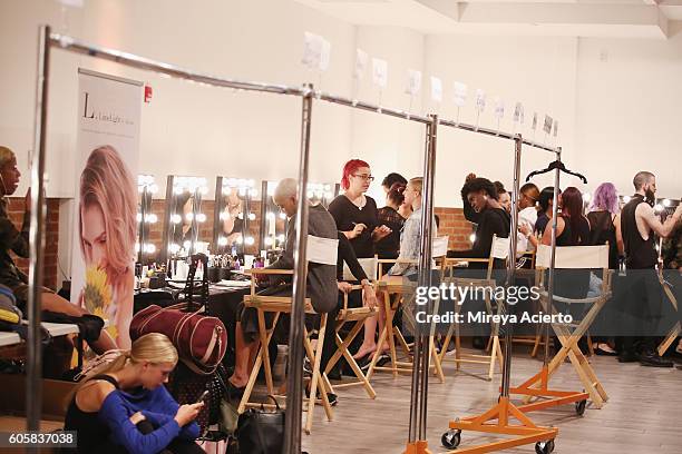 View of backstage before the FrontRow fashion show during Style360 NYFW September 2016 at Metropolitan West on September 14, 2016 in New York City.