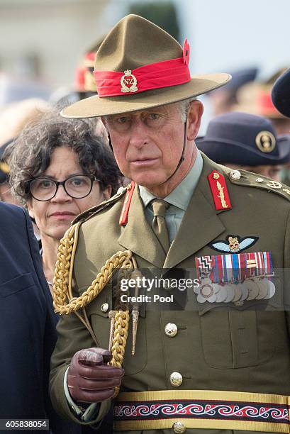 Prince Charles, Prince of Wales, Field Marshal of the New Zealand Army, attends the New Zealand Somme Commemorations at the Caterpillar Valley...