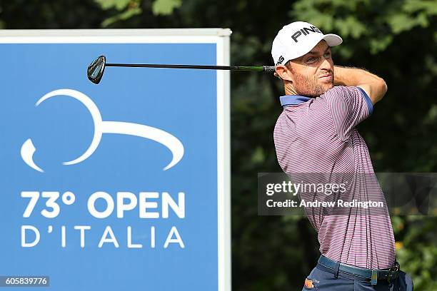 Rhys Davies of Wales tees off on the 13th hole during the first round of the Italian Open at Golf Club Milano on September 15, 2016 in Monza, Italy.