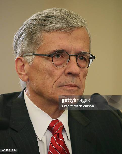 Chairman Tom Wheeler listens to testimony during a Senate Commerce, Science and Transportation Committee hearing on Capitol Hill, September 15, 2016...