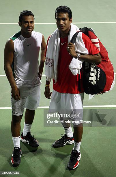 Tennis player Leander Paes poses for a profile shoot at Nariman Point AND MAHESH BHUPATHI.