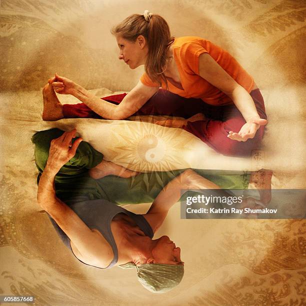 inspiring asanas. unfolding energies of yin & yang - yin yoga stock-fotos und bilder