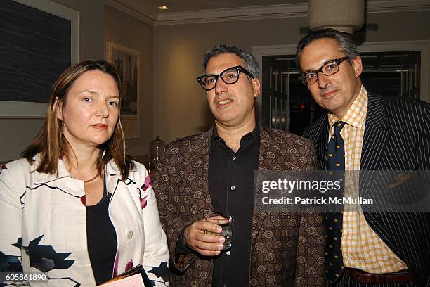 Eve MacSweeney, Bob Morris and Jeffrey Podolsky attend Salvatore Ferragamo and Allison Sarofim celebrate the publication of "The Debutante Divorcée"...
