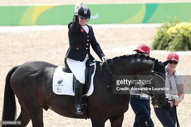 Natasha Baker of Great Britain, onboard Cabral during Equestrian - Dressage - Individual Championship Test - Grade II Final on day 8 of the Rio 2016...